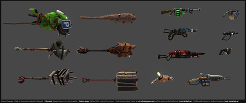 Weapons rendered in Bitsquid